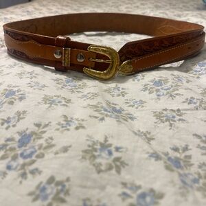 Circle Y Tooled Leather Belt with Gold Buckle - Women's Accessory